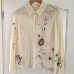 J.Jill Beautiful Embroidered Blouse, Long Sleeve, Button Front, Petite Large